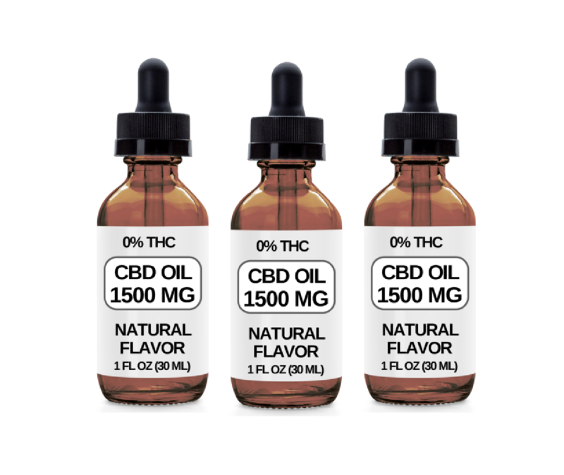 3 Bottles (1500 MG CBD Each) CBD Oil Drops. (Natural Flavor)