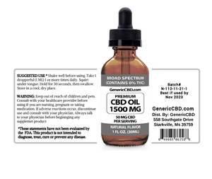 1 Bottle (1500 MG CBD Each) CBD Oil Drops. (Natural Flavor)