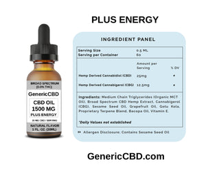 1500 MG of CBD oil. Has a touch of added ENERGY. (Natural Flavor)